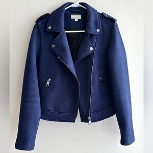 LOFT Women’s Royal Blue Faux Suede Motorcycle Jacket, Moto, Size 4